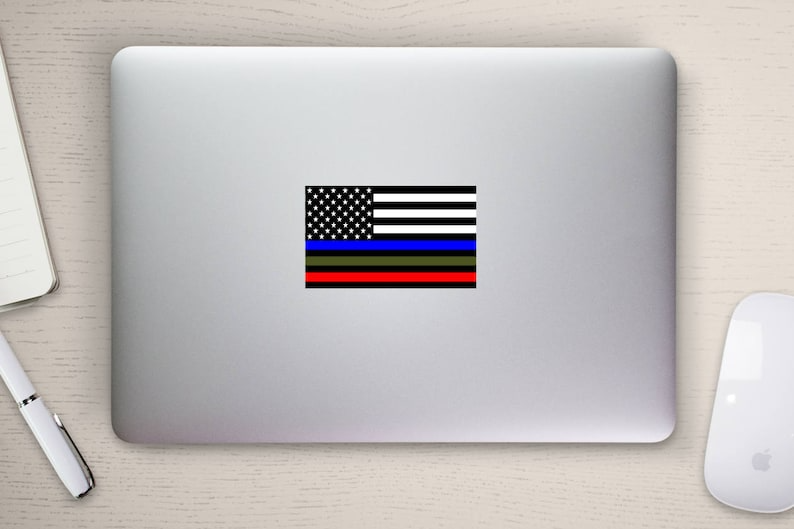 5 Pcs 3x5 Inch Police Military and Fire Thin Line USA Flag Decal American Flag Sticker Blue Green and Red Stripe for Cars Trucks for Honor and Support