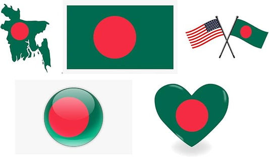 Set of 5 National Flag Themed Sticker Decal of Flag, Country Map, Pop Socket Shape, Heart Shape and with USA Flag for Car, Phone, pop sockets, Laptop, Mug, Bottle, Textbooks (Bangladesh)