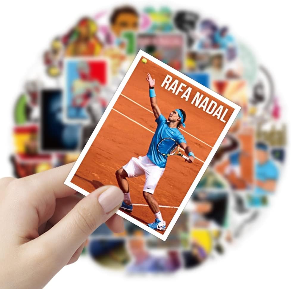 50 Pcs Vinyl Sticker of Rafael Nadal for Sports Tennis Lovers Fans Waterproof Stickers Bomb for Wall, Computer, Laptop, Skateboard, Water Bottle, Mug, Kids Scrapbook Gift for Birthday, Christmas, Thanksgiving (Nadal)