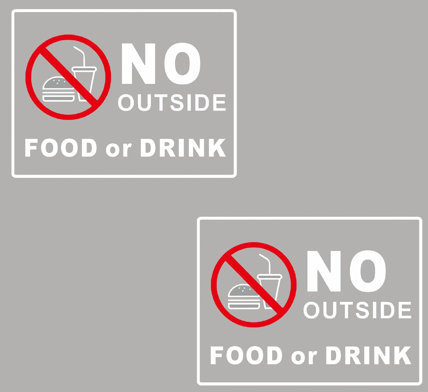 No Outside Food or Drink Store Window Decals, 10 x 8 Inches, Pack of 2, Clear, Weatherproof (No Outside Food 10x8)