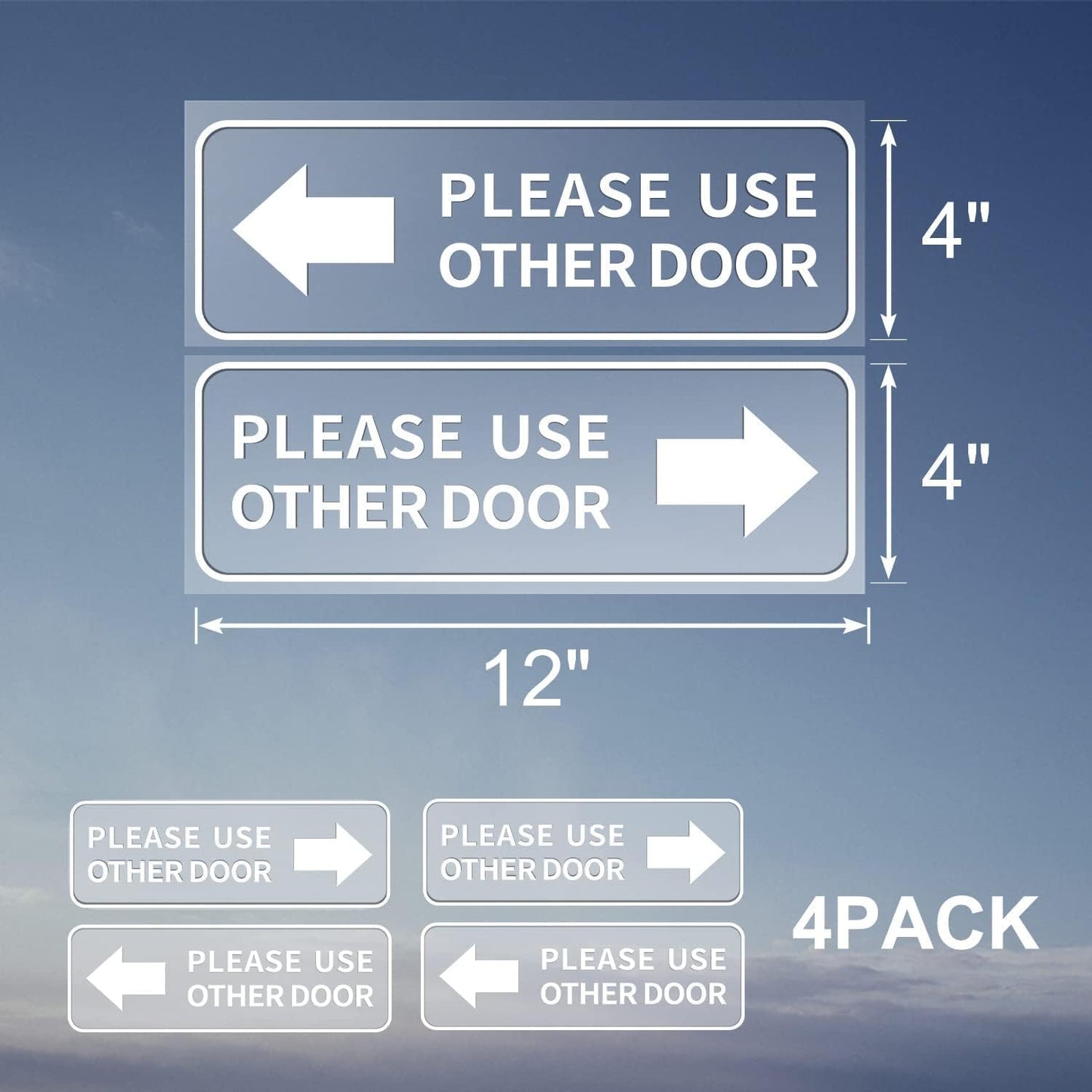 Please Use Next Door Transparent Sticker - 12 x 4 Inches, Pack of 4 - Direction Decal, Easy Peel and Stick, Ideal for Businesses, Stores, Restaurants, Indoor Outdoor Use (Please Use Next Door)