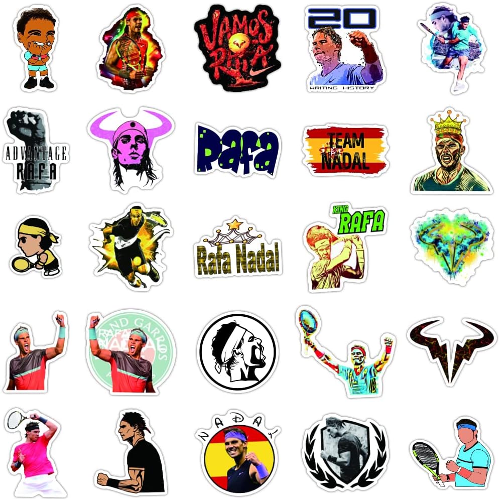 50 Pcs Vinyl Sticker of Rafael Nadal for Sports Tennis Lovers Fans Waterproof Stickers Bomb for Wall, Computer, Laptop, Skateboard, Water Bottle, Mug, Kids Scrapbook Gift for Birthday, Christmas, Thanksgiving (Nadal)