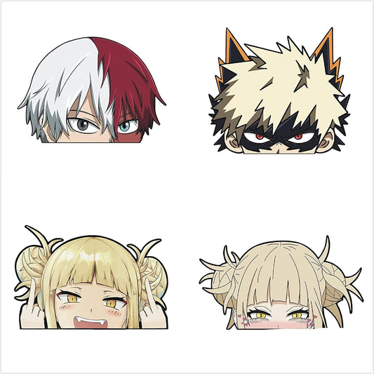 4Pcs 5.51" My Hero Academia Peeker Japanese Anime Himiko Toga Car Stickers and Decal for Car Window Door Laptop Water Bottle Motorcycle Togoroki Tablet Cellphone Decoration Bakugo Katsuki