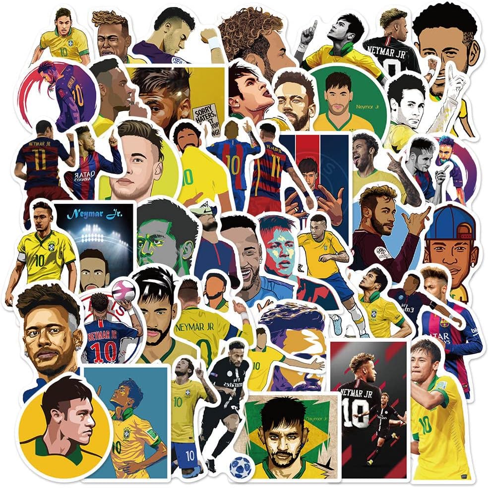 50 Pcs Vinyl Sticker of Neymar Jr for Soccer Lovers Waterproof Stickers Bomb for Wall, Computer, Laptop, Skateboard, Water Bottle, Mug, Kids Scrapbook Gift for Birthday, Christmas, Thanksgiving