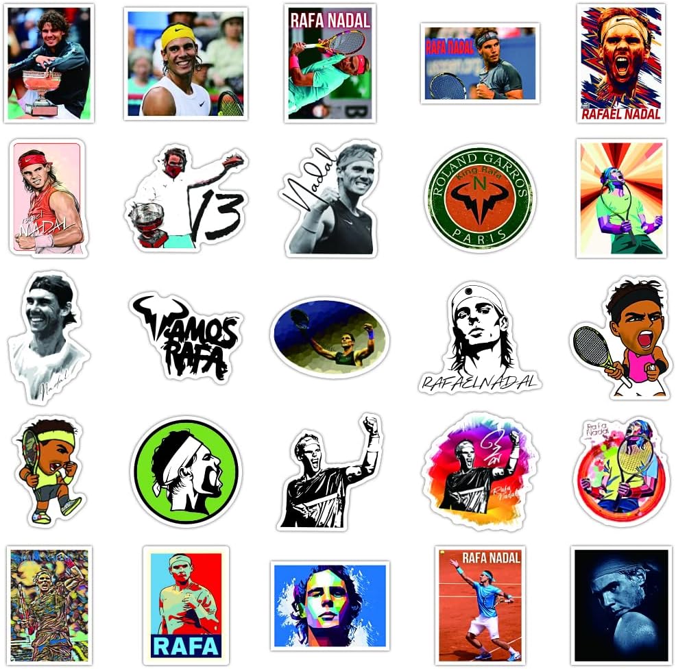 50 Pcs Vinyl Sticker of Rafael Nadal for Sports Tennis Lovers Fans Waterproof Stickers Bomb for Wall, Computer, Laptop, Skateboard, Water Bottle, Mug, Kids Scrapbook Gift for Birthday, Christmas, Thanksgiving (Nadal)