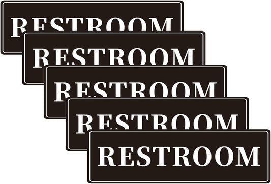 Restroom Sticker - 9 x 4 Inches, Pack of 5 - Professional Door Sign, Office Entrance Decal, Easy Peel and Stick, Weatherproof, Fade-Resistant, Ideal for Business, Store, Restaurant, Indoor Outdoor Use (Restroom)