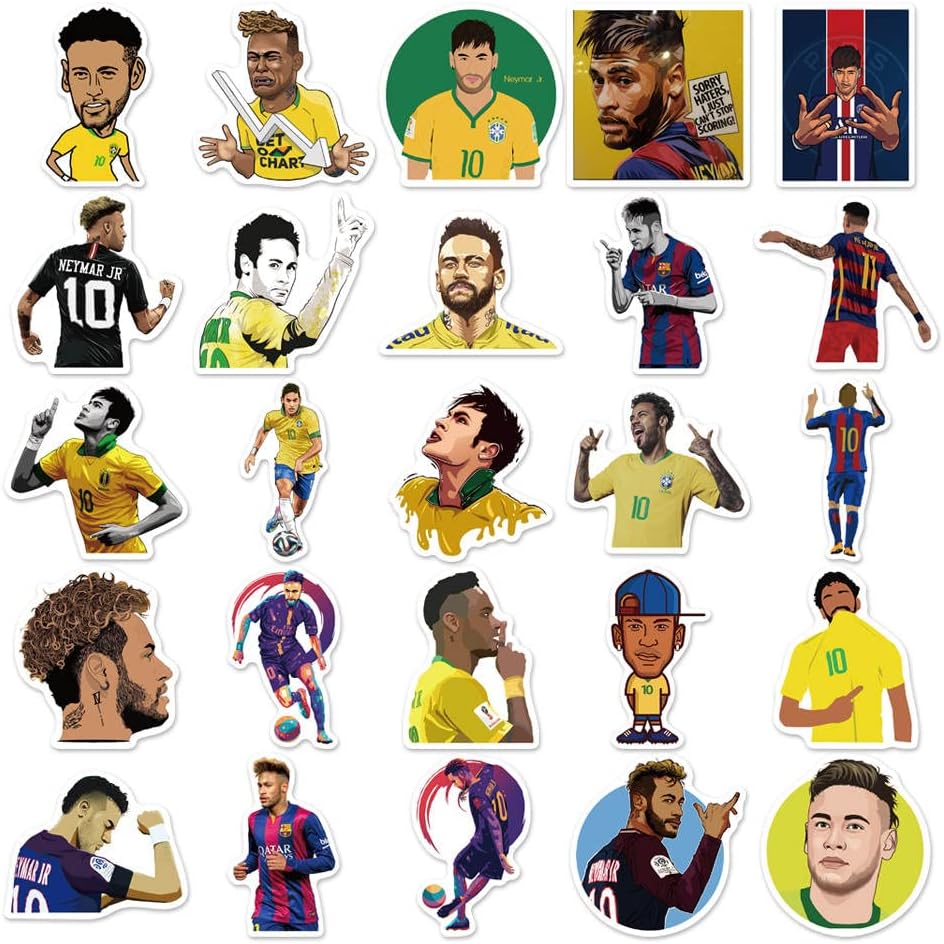 50 Pcs Vinyl Sticker of Neymar Jr for Soccer Lovers Waterproof Stickers Bomb for Wall, Computer, Laptop, Skateboard, Water Bottle, Mug, Kids Scrapbook Gift for Birthday, Christmas, Thanksgiving