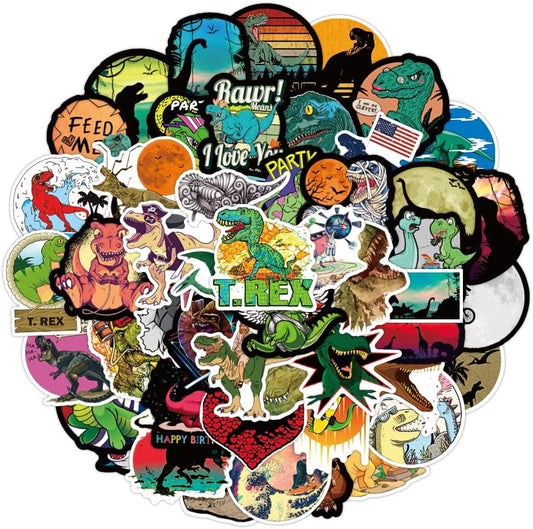 50 Pcs Vinyl Sticker of Dinosaurs Waterproof Stickers Bomb for Wall, Computer, Laptop, Skateboard, Water Bottle, Mug, Kids Scrapbook Gift for Birthday, Christmas, Thanksgiving (Dinosaur)