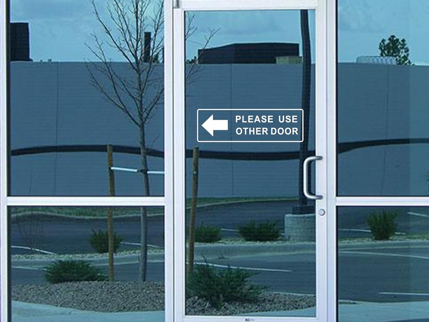 Please Use Next Door Transparent Sticker - 12 x 4 Inches, Pack of 4 - Direction Decal, Easy Peel and Stick, Ideal for Businesses, Stores, Restaurants, Indoor Outdoor Use (Please Use Next Door)