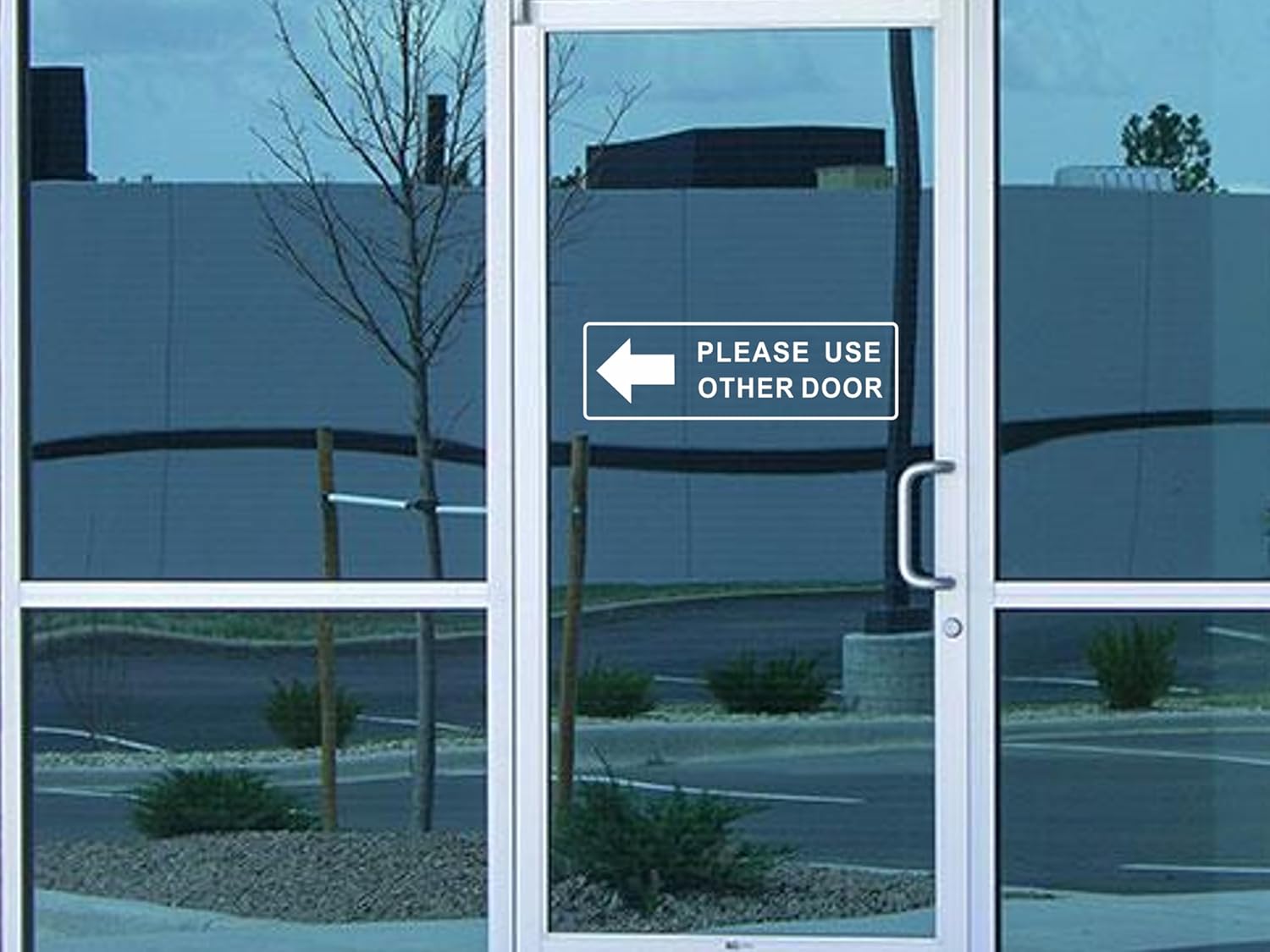 Please Use Next Door Transparent Sticker - 12 x 4 Inches, Pack of 4 - Direction Decal, Easy Peel and Stick, Ideal for Businesses, Stores, Restaurants, Indoor Outdoor Use (Please Use Next Door)