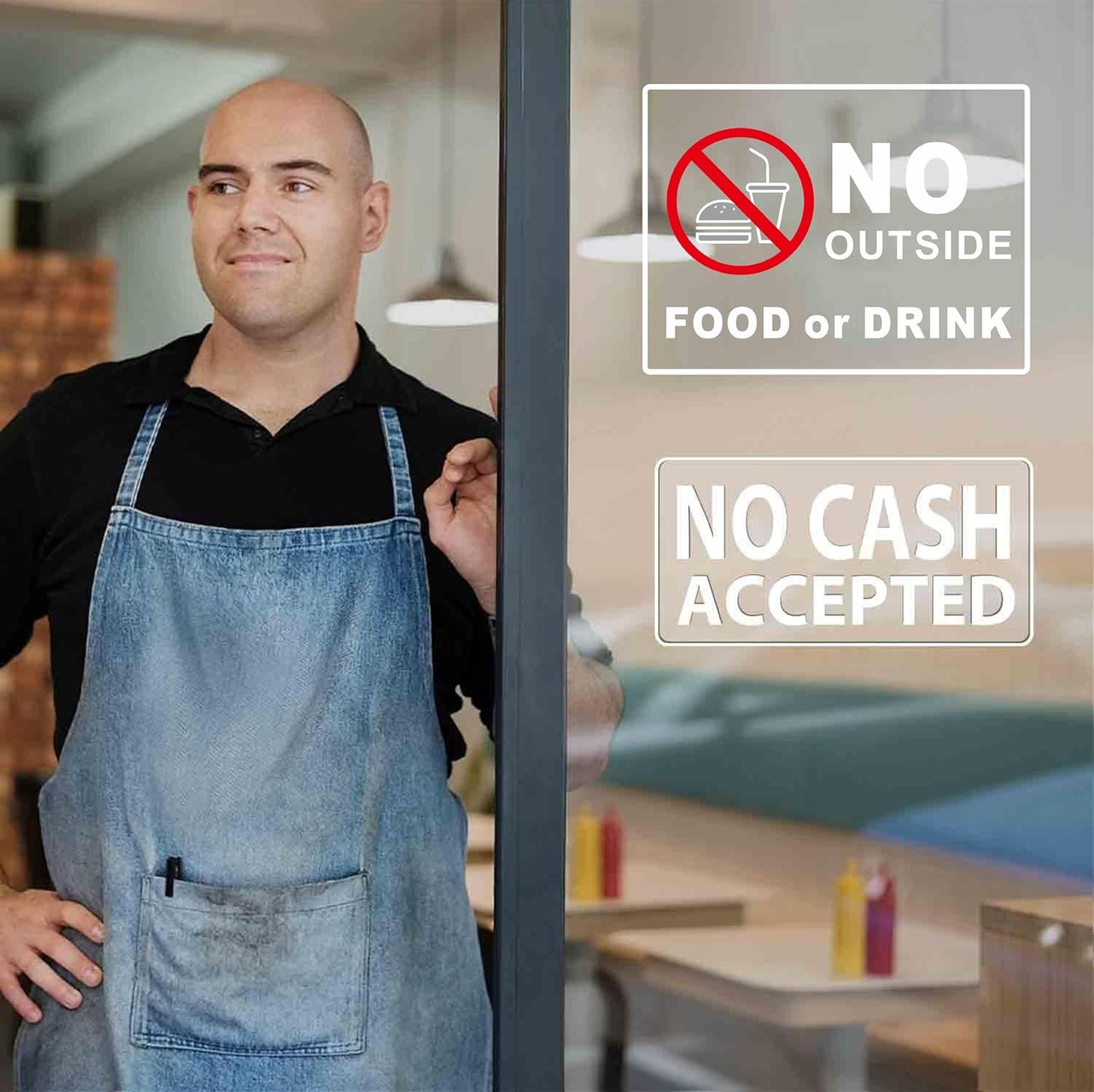 No Outside Food or Drink Store Window Decals, 10 x 8 Inches, Pack of 2, Clear, Weatherproof (No Outside Food 10x8)