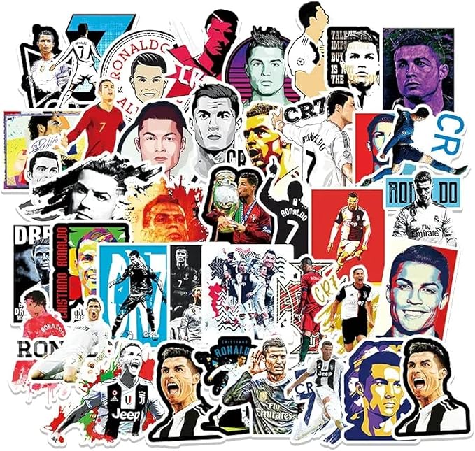 50 Pcs Vinyl Sticker of Ronaldo for Soccer Lovers Waterproof Stickers Bomb for Wall, Computer, Laptop, Skateboard, Water Bottle, Mug, Kids Scrapbook Gift for Birthday, Christmas, Thanksgiving