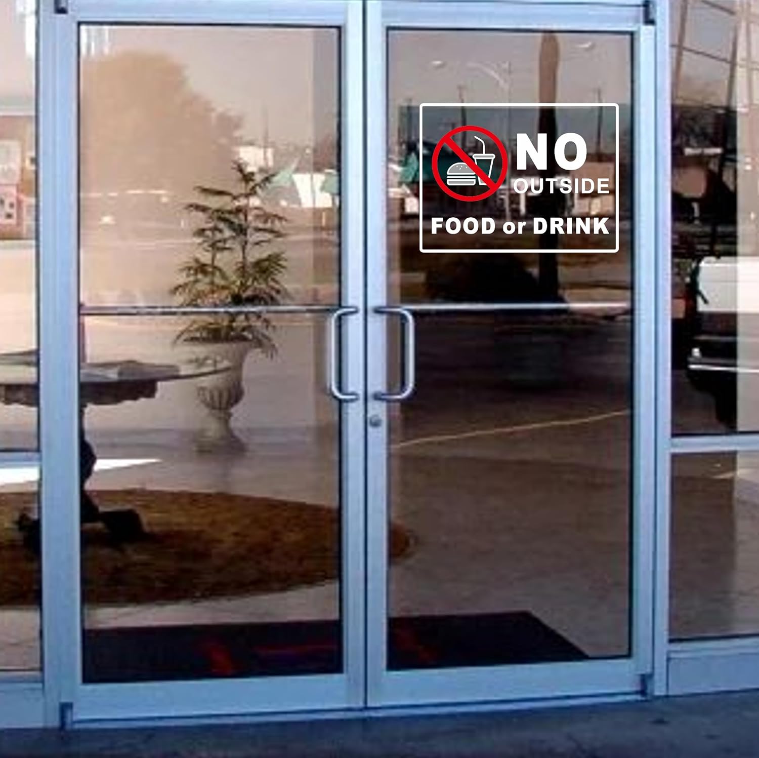 No Outside Food or Drink Store Window Decals, 10 x 8 Inches, Pack of 2, Clear, Weatherproof (No Outside Food 10x8)