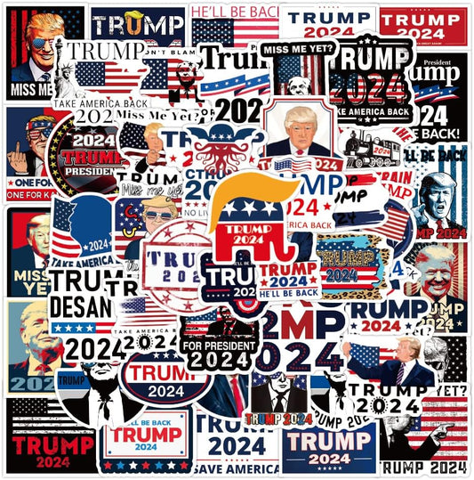 50 Pcs Vinyl Sticker of Trump 2024 for MAGA Supporter Waterproof Stickers Bomb for Wall, Computer, Laptop, Skateboard, Water Bottle, Mug, Kids Scrapbook Gift for Birthday, Christmas, Thanksgiving