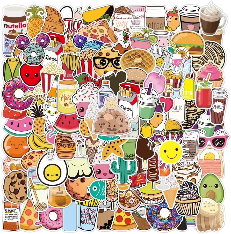 50 Pcs Vinyl Sticker of Food, Drinks, Snacks Waterproof Stickers Bomb for Wall, Computer, Laptop, Skateboard, Water Bottle, Mug, Kids Scrapbook Gift for Birthday, Christmas, Thanksgiving