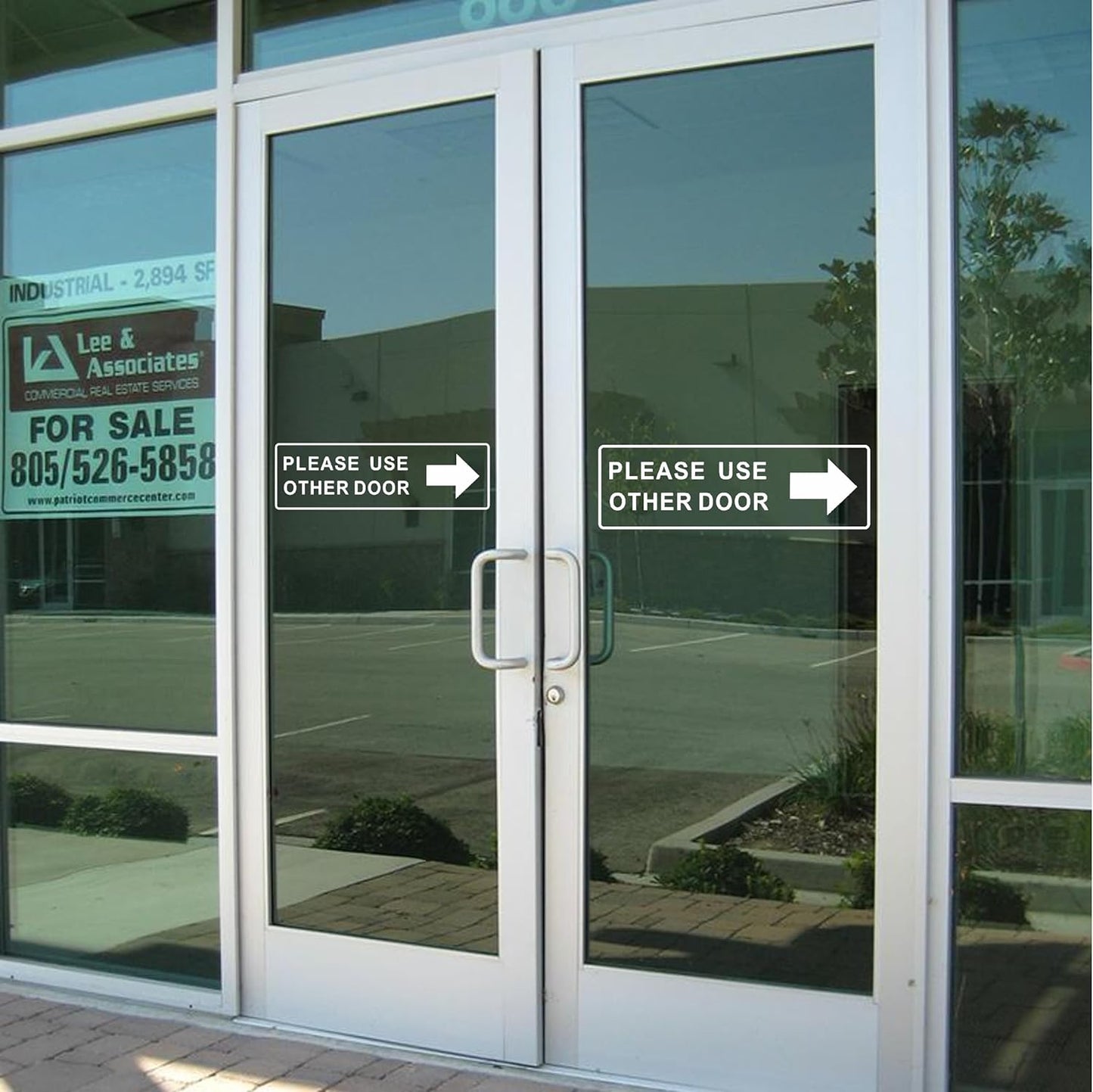 Please Use Next Door Transparent Sticker - 12 x 4 Inches, Pack of 4 - Direction Decal, Easy Peel and Stick, Ideal for Businesses, Stores, Restaurants, Indoor Outdoor Use (Please Use Next Door)