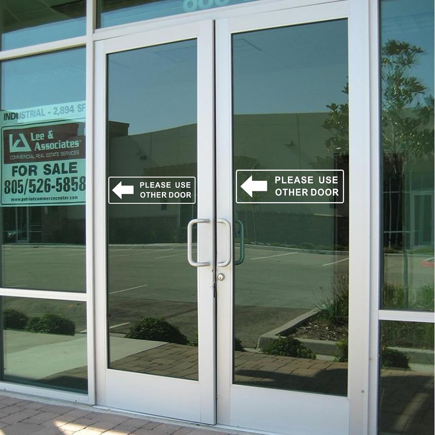 Please Use Next Door Transparent Sticker - 12 x 4 Inches, Pack of 4 - Direction Decal, Easy Peel and Stick, Ideal for Businesses, Stores, Restaurants, Indoor Outdoor Use (Please Use Next Door)