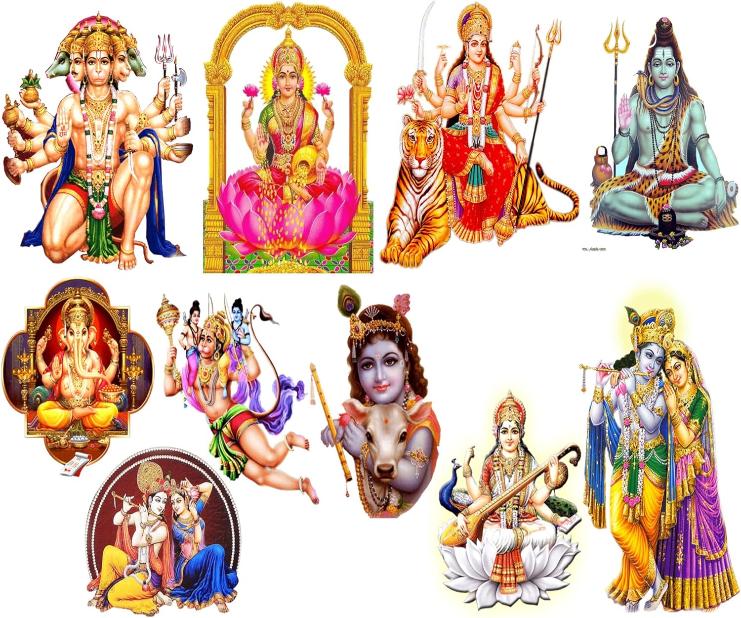 Set of 10 Hindu Gods Sticker Decals of Size 3x5 inches for Wall, Phone, Laptop, MacBook, car Window, car Decal, Bumper, Temple and Many More