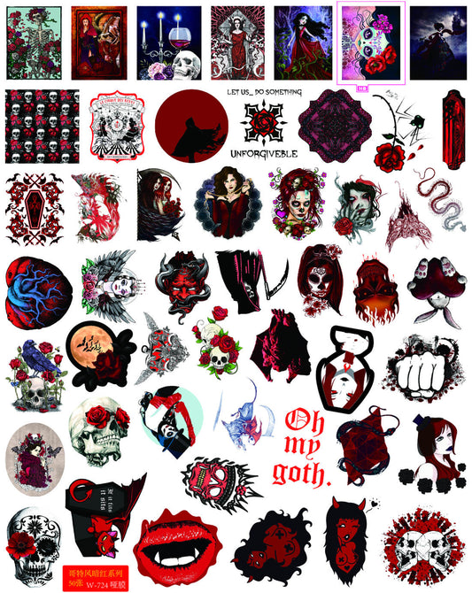 50 Pcs Vinyl Sticker of Gothic Art Vampire for Gothic Art Lovers Waterproof Stickers Bomb for Wall, Computer, Laptop, Skateboard, Water Bottle, Mug, Kids Scrapbook Gift for Birthday, Christmas, Thanksgiving (Gothic)