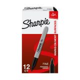 Sharpie Fine Point Permanent Markers, Gray Barrel, Black Ink, Pack Of 12